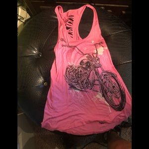 Awesome motorcycle bling tank top with ripped back